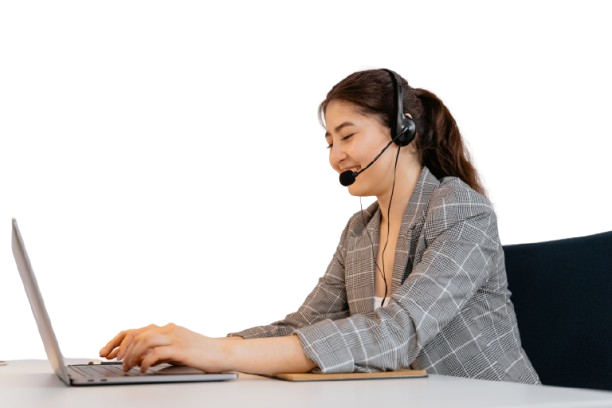 A Wing assistant working from her laptop